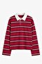 Burgundy Shirt Collar Striped Slim Sweatshirt - 5