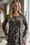 New Season Women's Patterned Winter Full-Length Button Detailed Special Design Long Sleeve Plus Size (Oversized) Nightgown - 5