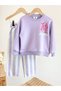 Girl's Cotton Fish Print Lilac Sweatshirt and Striped Pants Set - 3