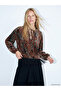Alita City with a Difference, Lcw Vision Brown Patterned Tie Collar Long Sleeve Women's Blouse