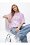 Relaxed Fit Faded Fabric Lilac T-Shirt with Print Detail - 2