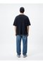 Relaxed Fit Faded Fabric Basic Navy Blue T-Shirt - 3