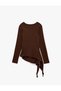 Cotton Crew Neck Long Sleeve Slim Fit Draped Asymmetrical Blouse - 2