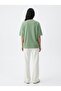 Relaxed Fit Faded Fabric Green T-Shirt with Print Detail - 2