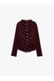 Slim Fit Long Sleeve High Neck Draped Buttoned Blouse