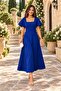 Women's Square Neck Flared Sleeves Flared Crepe Fabric Midi Length Dress - 5