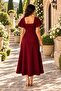 Women's Square Neck Flared Sleeves Flared Crepe Fabric Midi Length Dress - 4
