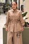 Floral Pearl Beaded Embroidered Waist Drawstring Cap Pants Set - 3