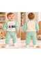 Baby Boy 100% Cotton Snap Fasteners on the Shoulder Nature Embossed Embroidery Bottom and Top Quilted Winter 2-Piece Set - 5
