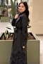 Double-Breasted Collar Embossed Sequin Floral Pattern Parachute Trench Coat - 3