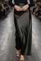 Shiny Stylish Satin Fabric Long Skirt Length 95cm Black - 3