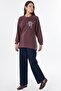 Plaid Floral Appliqué Sweatshirt Burgundy - 3