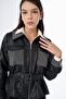 Belt Detailed Jacquard Short Jacket Black - 7