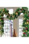 9FT Christmas Lighted Artificial Garland, Xmas Battery Operated Green Rattan with 50 Lights Pine Cones Red Berries for Fireplace Stair Mantle Indoor Outdoor Home Fireplace Porch Decoration