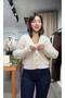 Women's Ecru Lace Detailed Openwork V-Neck Knitwear Cardigan - 3
