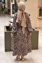 Ruffled Shawl Collar Patterned Belted Dress - 4