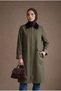 Zippered Contrast Collar Pocket Detailed Long Cap 111 cm Length Khaki 26Kt511 - 3