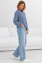 Women's Navy Blue White Striped Crew Neck Oversize Sweatshirt - 6