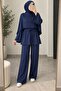 Shoulder Shawl Detailed Double Suit Set Navy Blue