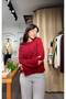 Red Crew Neck Knitted Patterned Women's Sweater - 3
