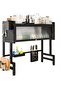 Over the Sink Dish Drying Rack with Dustproof Cabinet, 85 cm Carbon Steel Kitchen Organizer with Cutlery Holder, Knife Rack, Cutting Board Holder and 6 Hooks