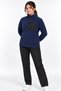 Women's Navy Blue Fleece Jacket with High Collar, Front Pockets and Zipper - 7