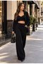 Women's Black Knitted 3-Piece Set Shirt Bustier and Wide Leg Pants Set