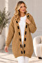 Women's No-Closure Long Sleeve Hooded Diamond Patterned Stripe Detailed Elegant Relaxed Fit Soft Textured Daily Camel Knitwear Cardigan