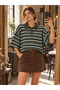 Atelier Short Oversize Polo Collar Striped Knitwear Sweater Women Green - 4
