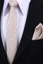 Hand Made 6 cm Checkered Pattern Beige Color Handkerchief Tie - 2