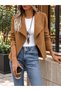 Women's Open Front Collar Long Sleeve Waist-Fitted Classic Stylish Suede Jacket - 2