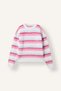 Crew Neck Fuzzy Striped Sweater for Girls I4945A826Wn