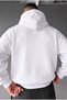 Men's Off-White Cream Ecru Spectacular Printed 3-Thread Shaped Hooded Kangaroo Pocket Oversize Casual Hoodie Sweatshirt - 7