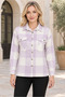 Women's Long Sleeve Buttoned Plaid Patterned Comfortable Fit Stylish Lilac White Shirt with Chest Pockets - 4