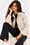 Oversized Denim Jacket with Pocket and Badge Detail – Ecru - 4