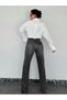 Women's Black High Waist Slit Detail Wide Leg Jean Trousers - 4