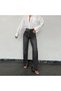 Women's Black High Waist Slit Detail Wide Leg Jean Trousers - 2