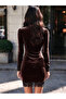 Women's long sleeve v neck lace front button short velvet dress - 4
