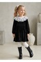 Lace Collar Soft Black Velvet Little Girl Dress - 2