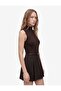 Cotton Slim Fit Belted Crew Neck Sleeveless Bodycon Pleated Mini Dress - 2