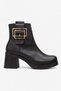 Double Square Buckle Blunt Toe Heeled Boots Black Leather - 2