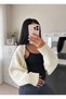 Women's Street Fashion Acrylic Crop Knitwear Cardigan Cream - 3