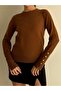 Women's Red Basic Knit Sweater with Cuff Buttons - 3