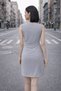 Women's Double Breasted Collar Sleeveless Geometric Patterned Waist Detailed Above Knee Stylish Casual Gray Dress - 3