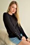 Women's Red Basic Knit Sweater with Cuff Buttons - 3