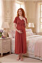 Women's Tile Patterned Short Sleeve Lace Buttoned Long Nightgown with Tassels and Rope Detail, Pocketed Dressing Gown, 2-Piece Maternity Set - 2