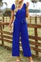 Women's v-neck aerobin jumpsuit with shoulder straps and belted waist - 2