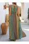 Women's Strappy Deep V Chest Low-Cut Patterned Long Single Jersey Dress - 3