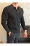 Men's Zippered Polo Sweater Bitter Brown Eca096 - 2