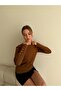 Women's Red Basic Knit Sweater with Cuff Buttons - 2